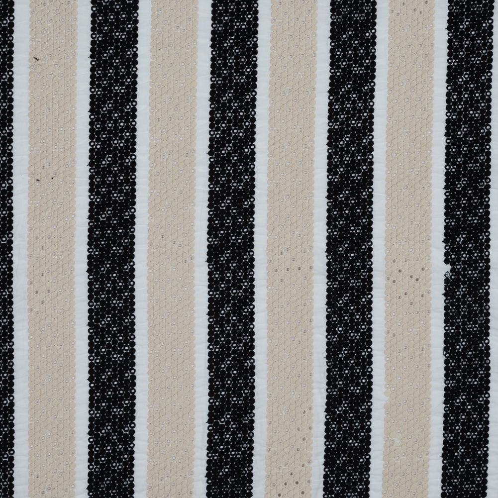 Beige and Black Awning Striped Embroidered Eyelet