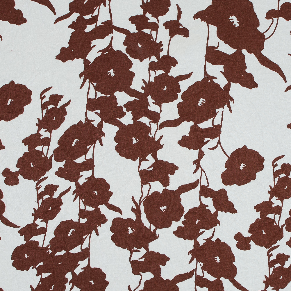 Brown and Off-White Floral Printed Silk and Cotton Jacquard