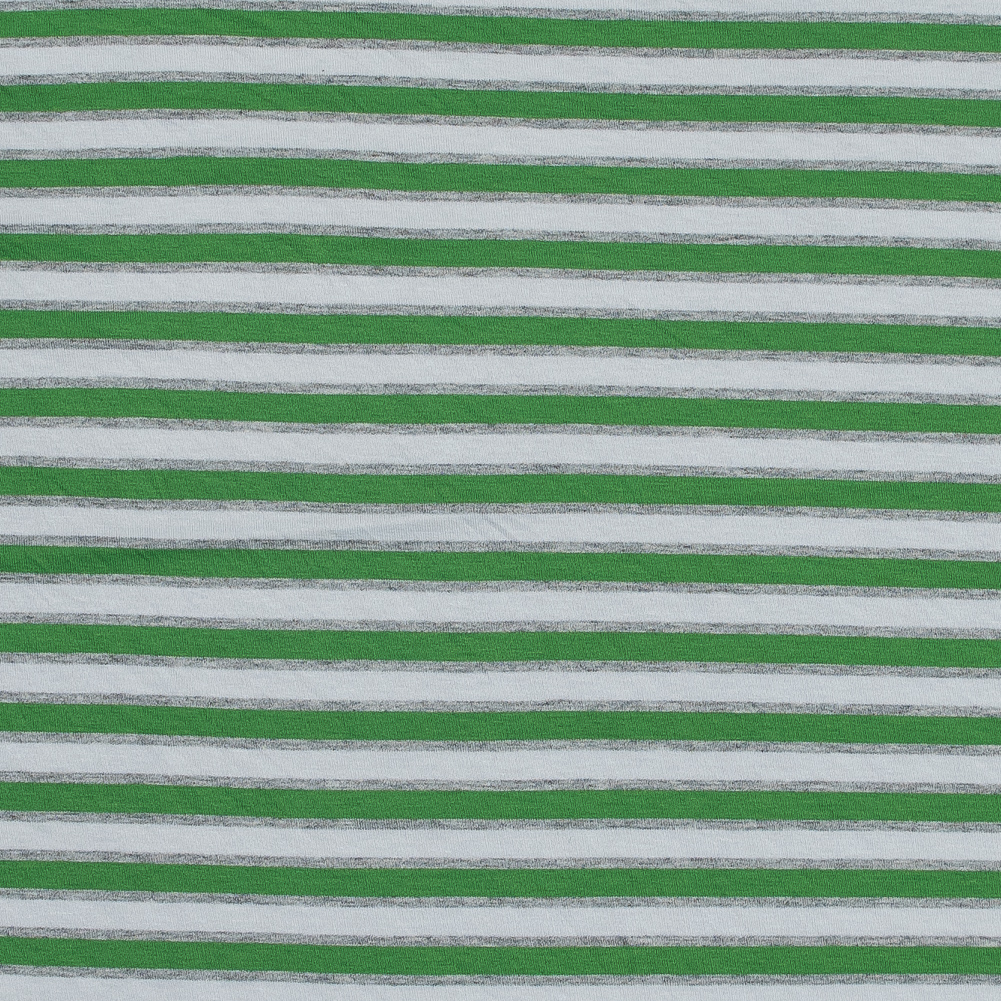 Green, Gray and White Striped Cotton Jersey