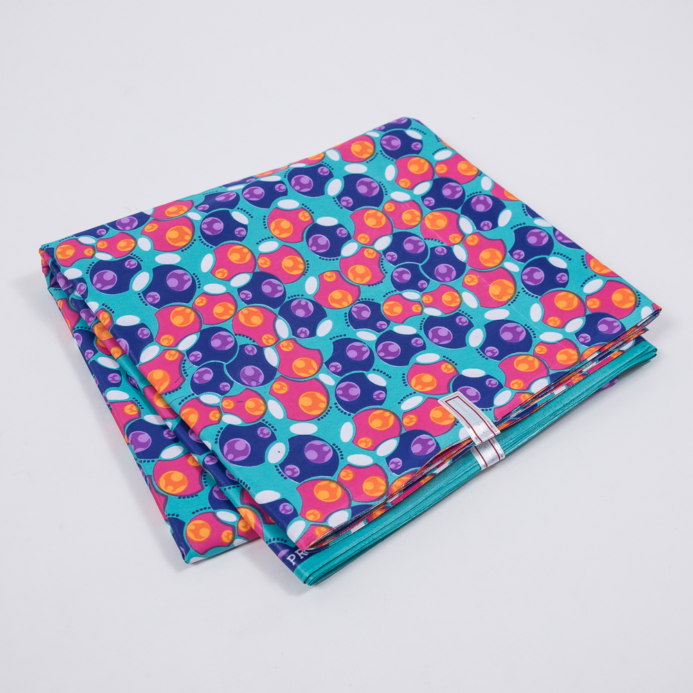 Teal, Purple and Pink Geometric Waxed Cotton African Print