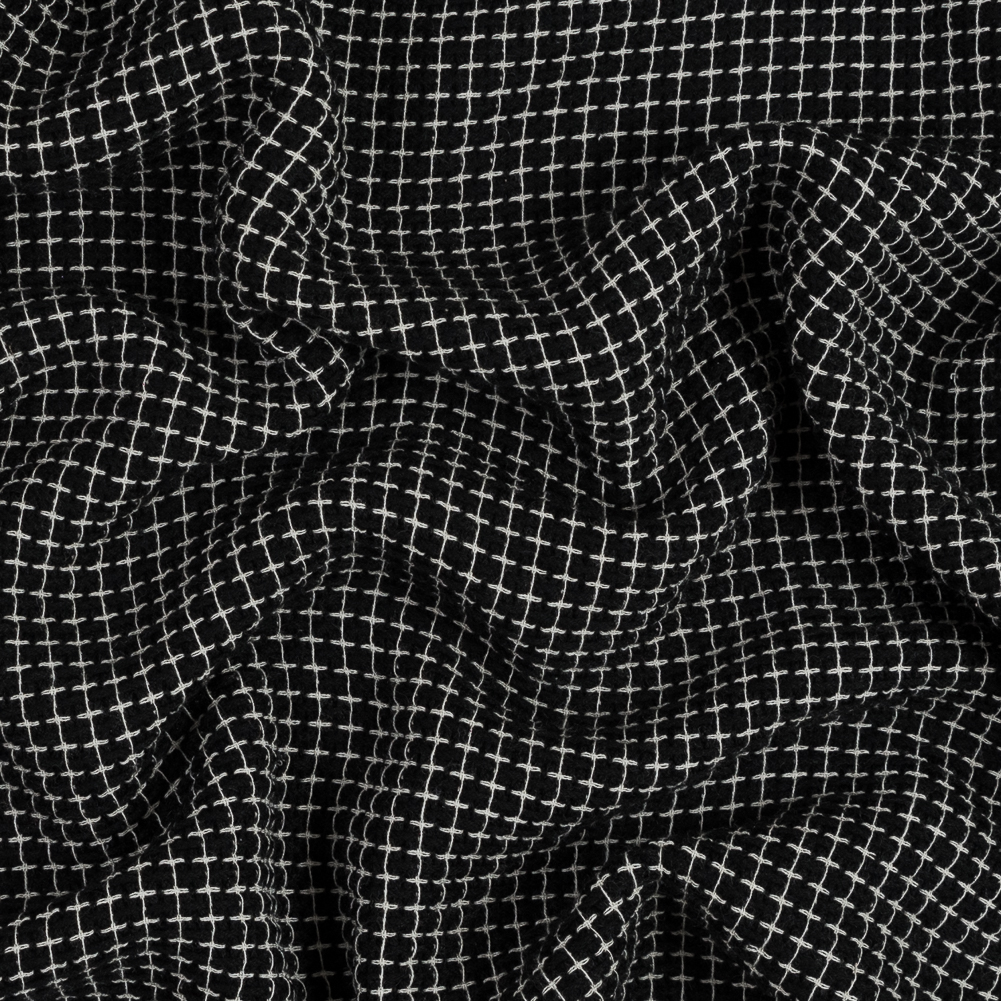 Black and White Checkered Loosely Woven Wool Coating
