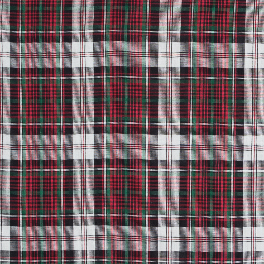 Green, Red and White Tartan Plaid Cotton Twill