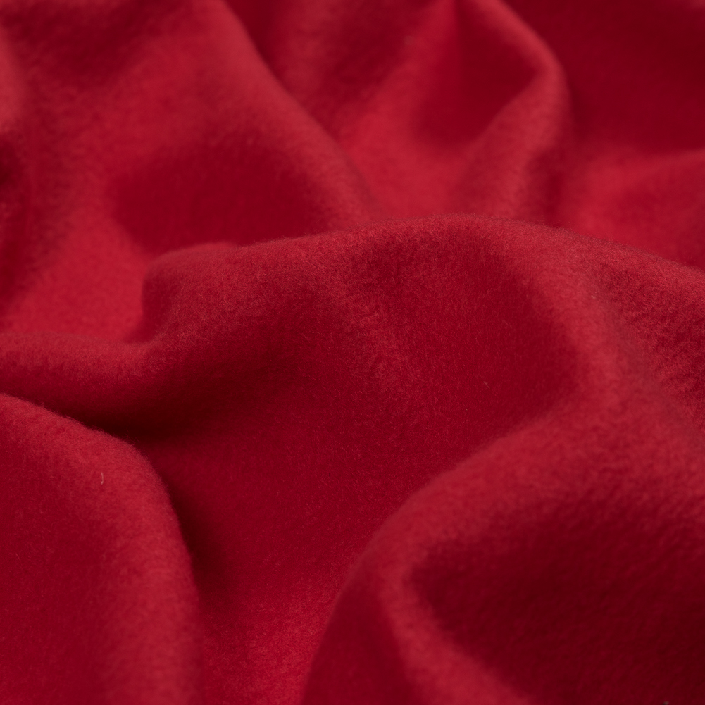 Rich Red Cotton and Polyester Brushed Fleece - Detail