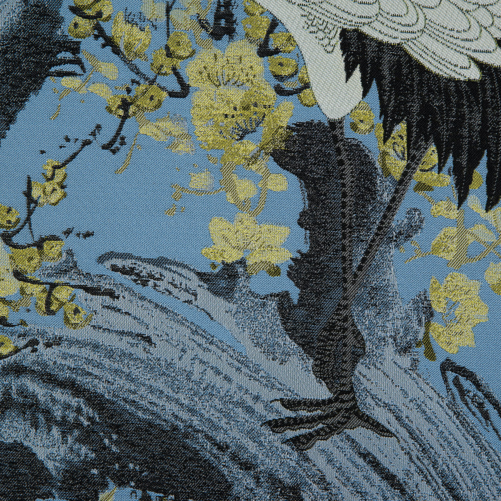 Blue and Green Crane Jacquard Panel - Detail