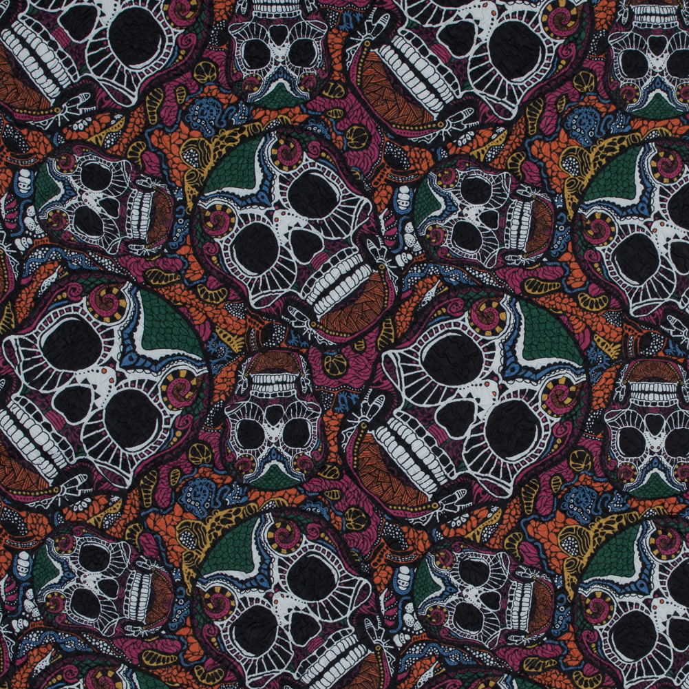 Multicolor Skull Printed Wrinkled Faux Plisse