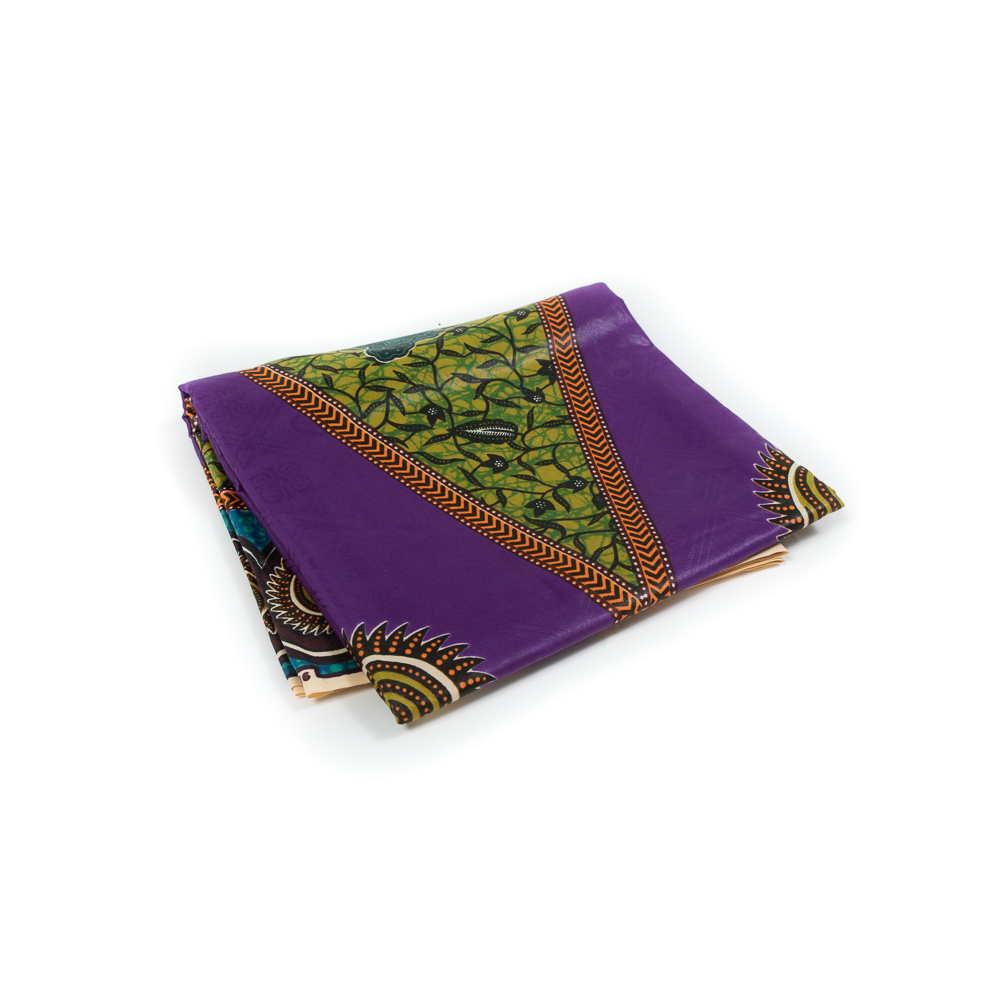 Purple and Green Floral Waxed Cotton African Print with additional Inlaid Pattern