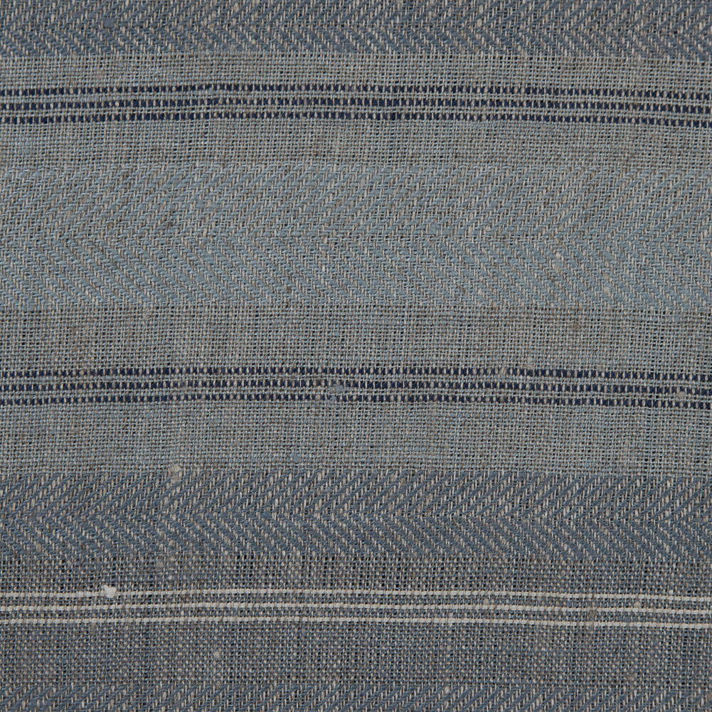 Gray, Blue and White Striped Linen Dobby Woven - Detail