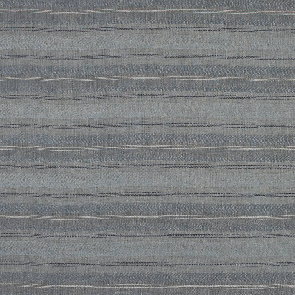 Gray, Blue and White Striped Linen Dobby Woven