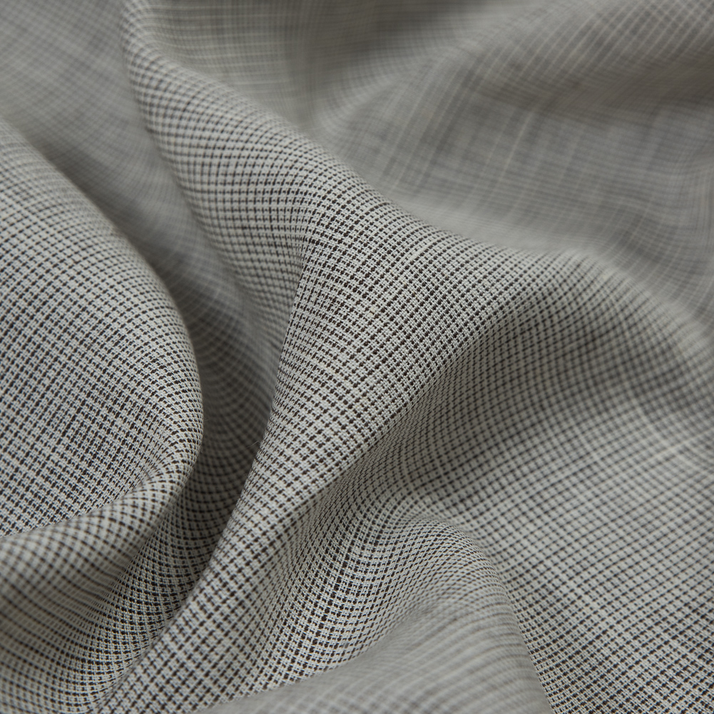 Brown and Off-White Pin Check Linen Woven - Detail