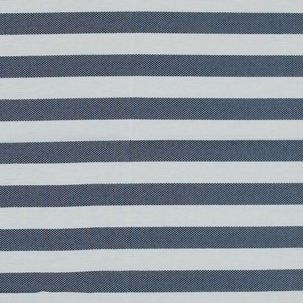 Navy and White Awning Striped Cotton and Acetate Tweed