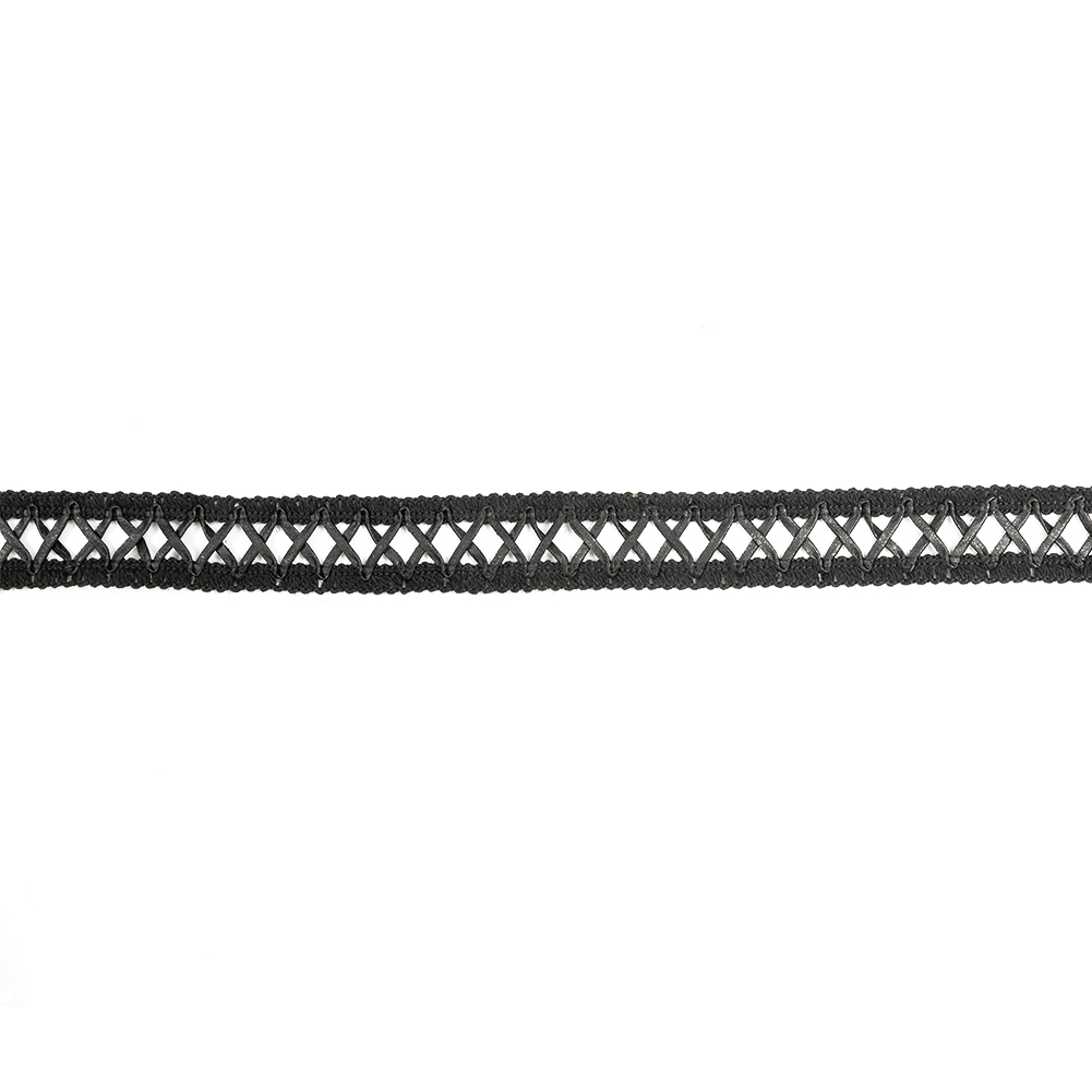 Italian Black Braided Faux Leather Trim - 1