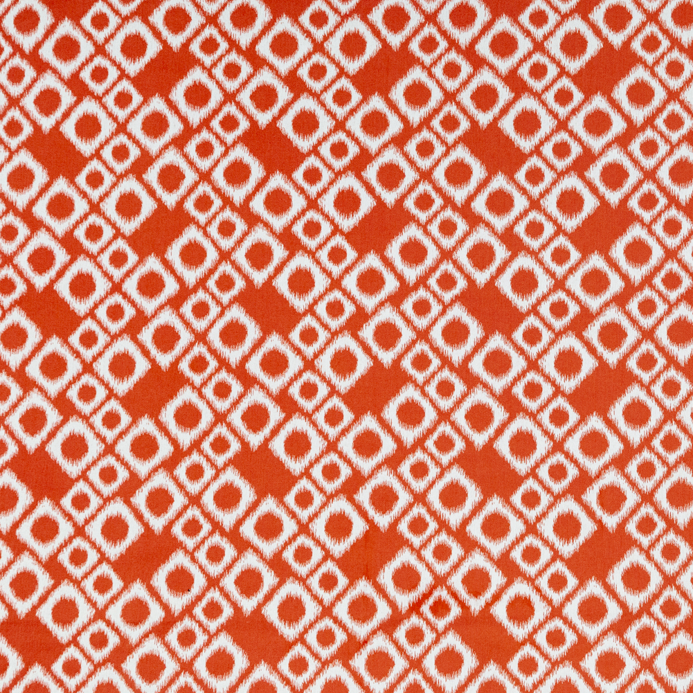 Bright Red and White Geometric Ikat Stretch Polyester Jacquard