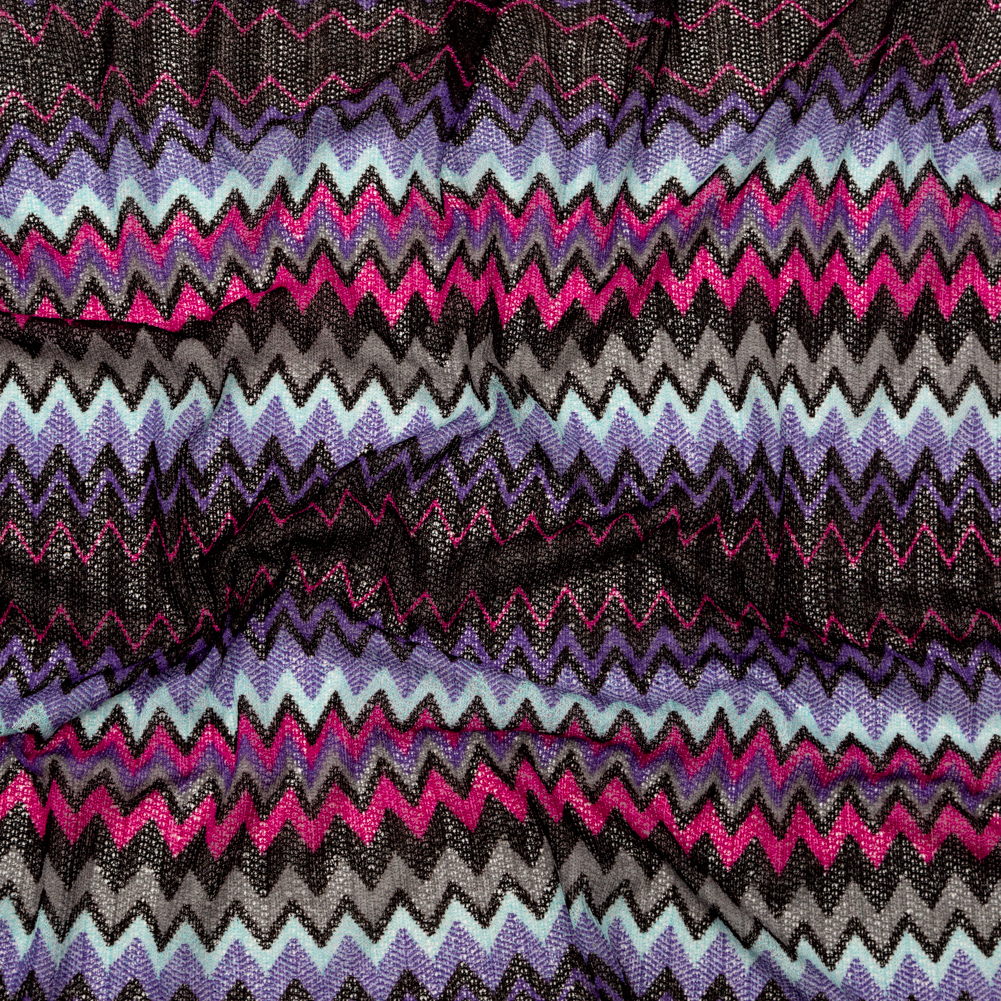 Purple, Gray and Aqua Zig Zag Crocheted Sweater Knit