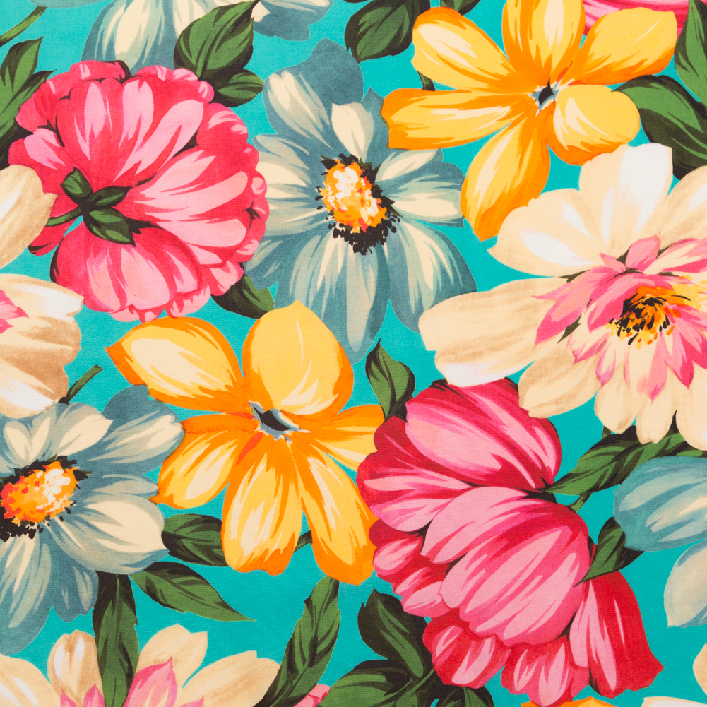 Milly Turquoise, Spicy Mustard and Pink Floral Cotton Faille