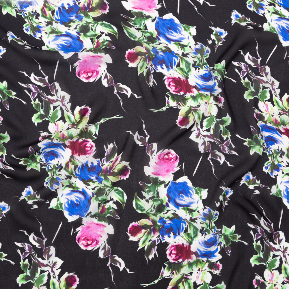 Milly Italian Black, Ibis Rose and Princess Blue Floral Silk Georgette