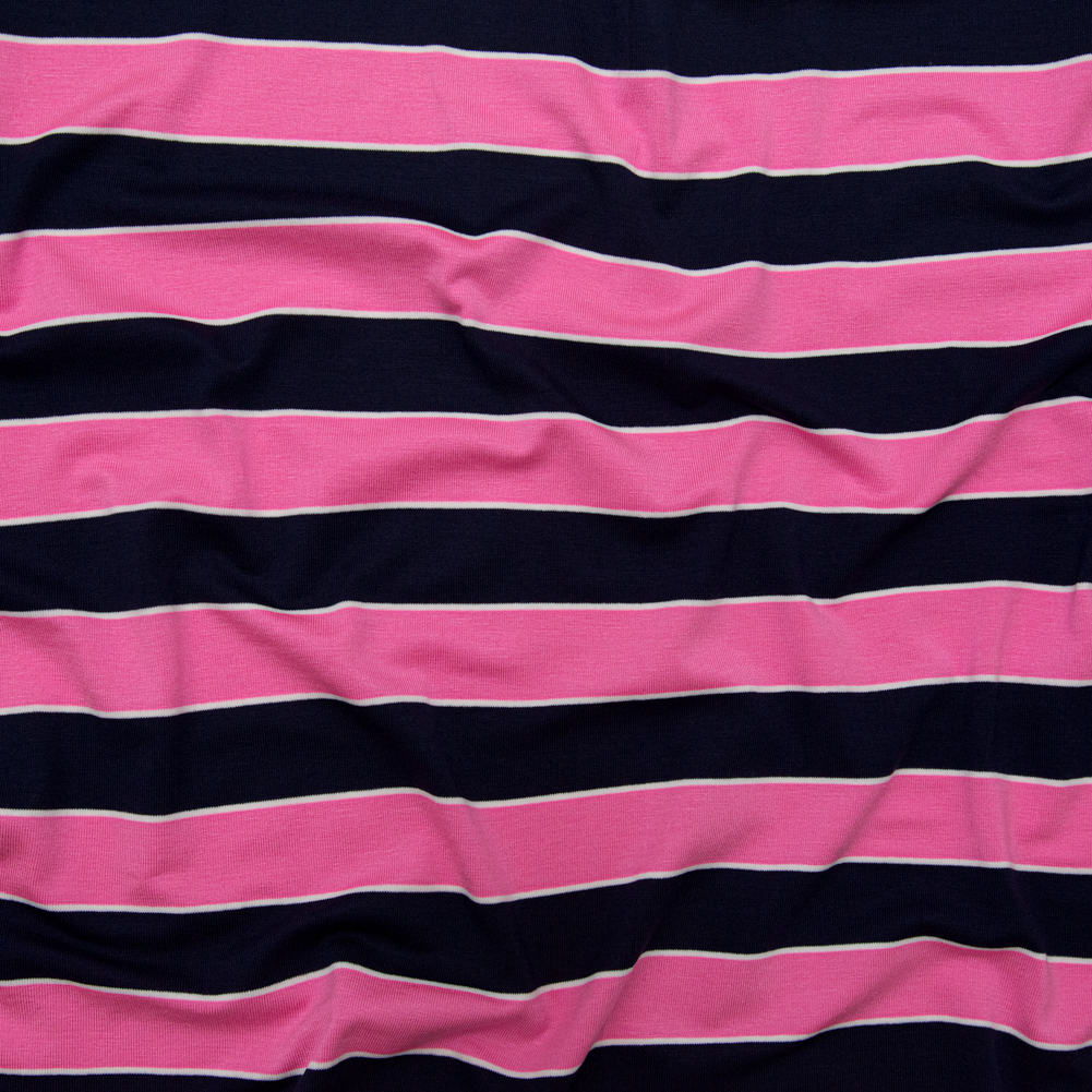 Wild Orchid and Evening Blue Awning Striped Polyester Jersey