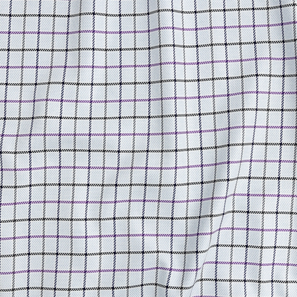 Premium Purple, Black and White Checks and Zig Zags Cotton Dobby Shirting