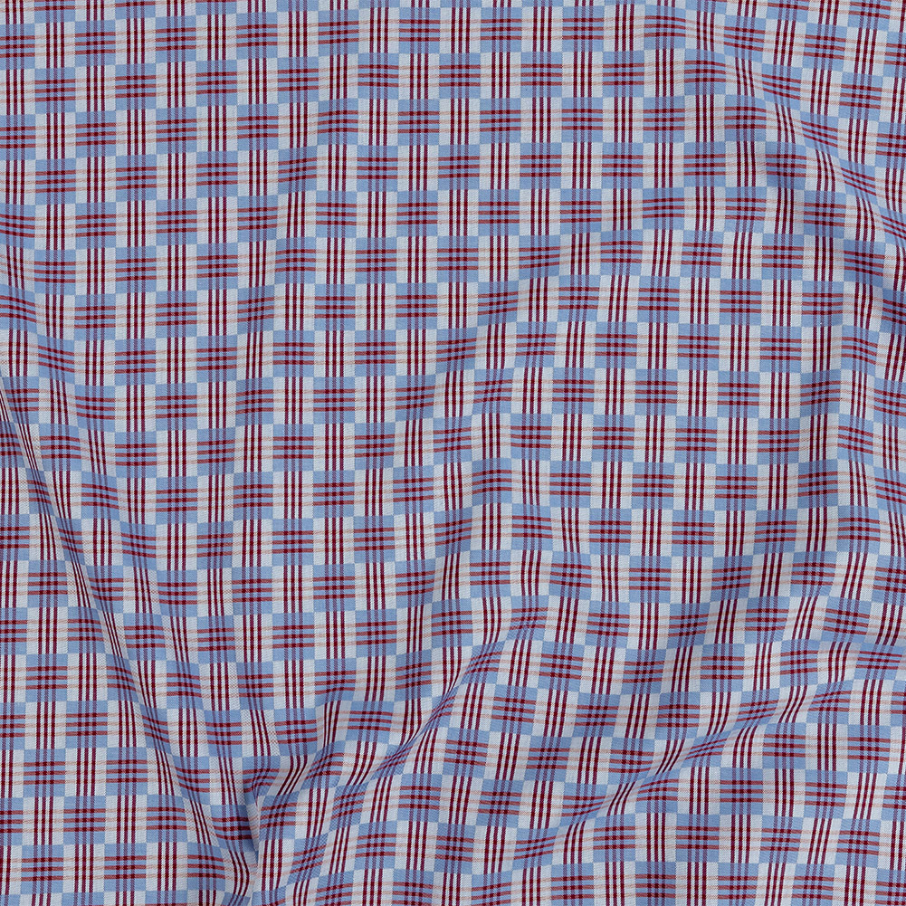 Premium Red, Peach and Blue Madras Checks Dobby Cotton Shirting