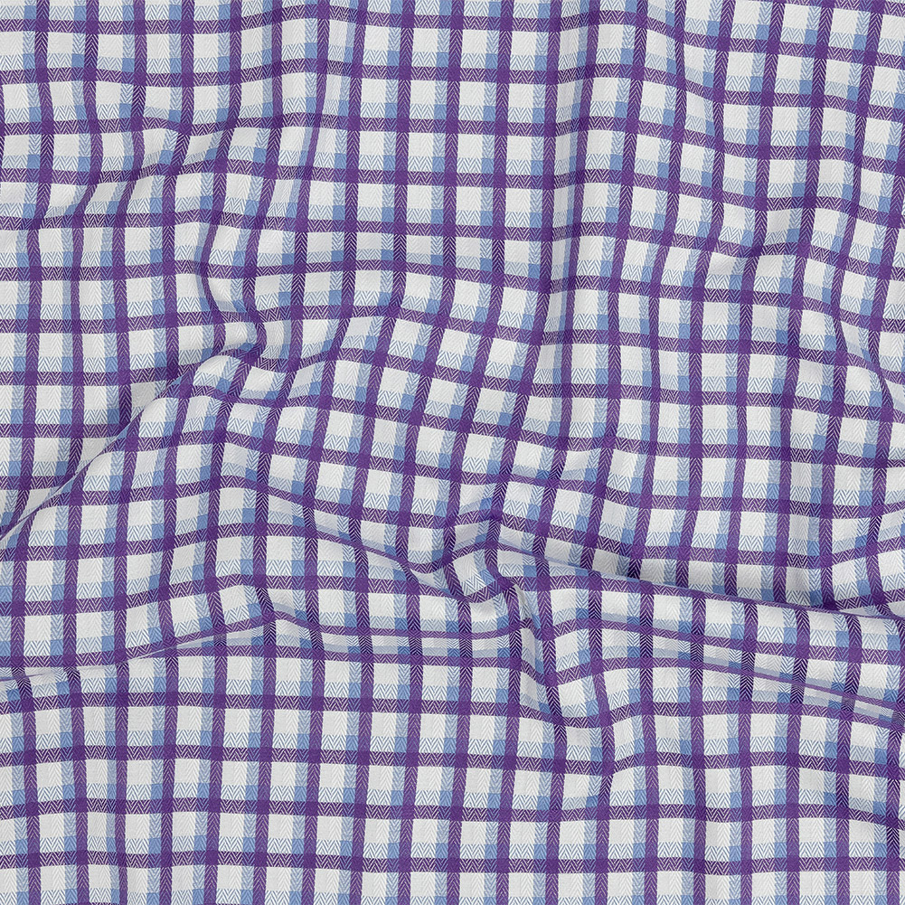 Premium Periwinkle and Hydrangea Shadow Check and Chevron Cotton Dobby Shirting
