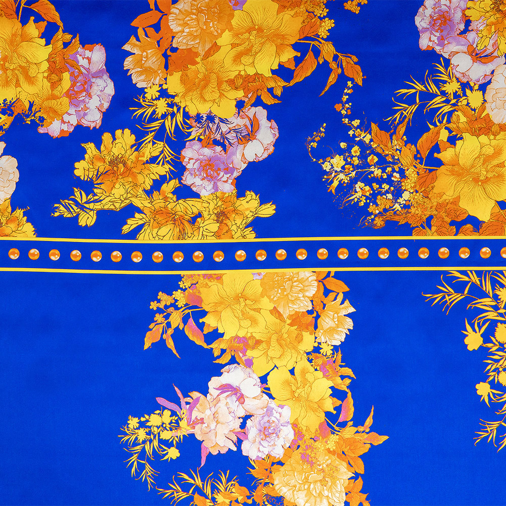 Italian Royal, Yellow and Orange Ornate Floral Digitally Printed Silk Charmeuse Panel