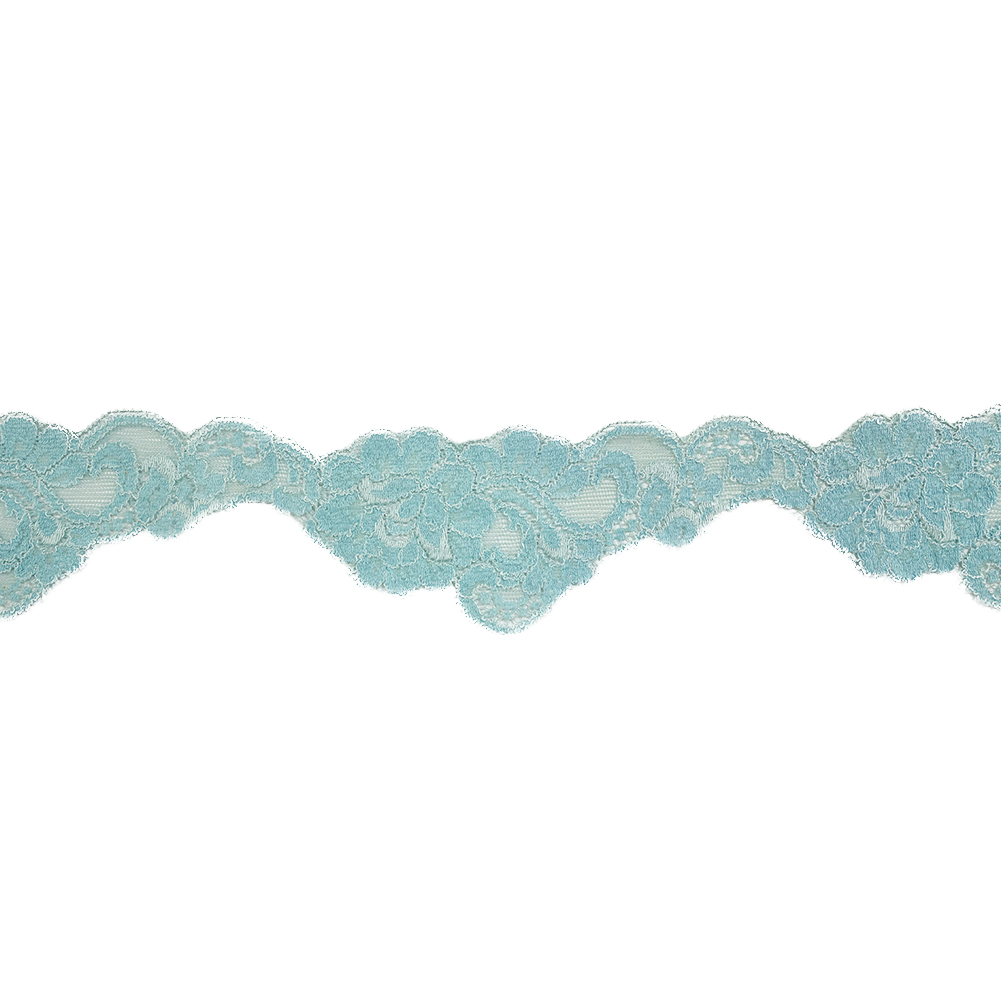 Pastel Turquoise Floral Stretch Lace Trim - 2.375