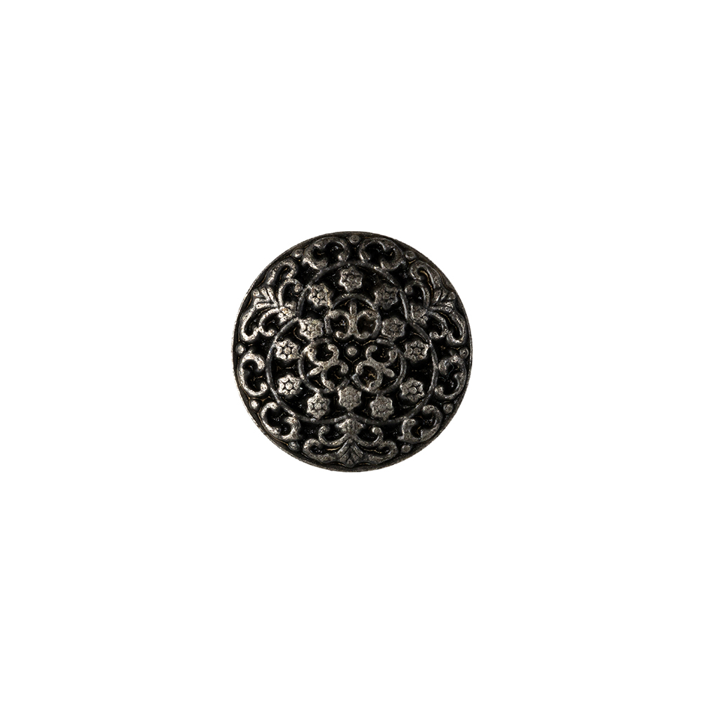 Gunmental Floral Cast Metal Shank Back Button - 20L/12.5mm
