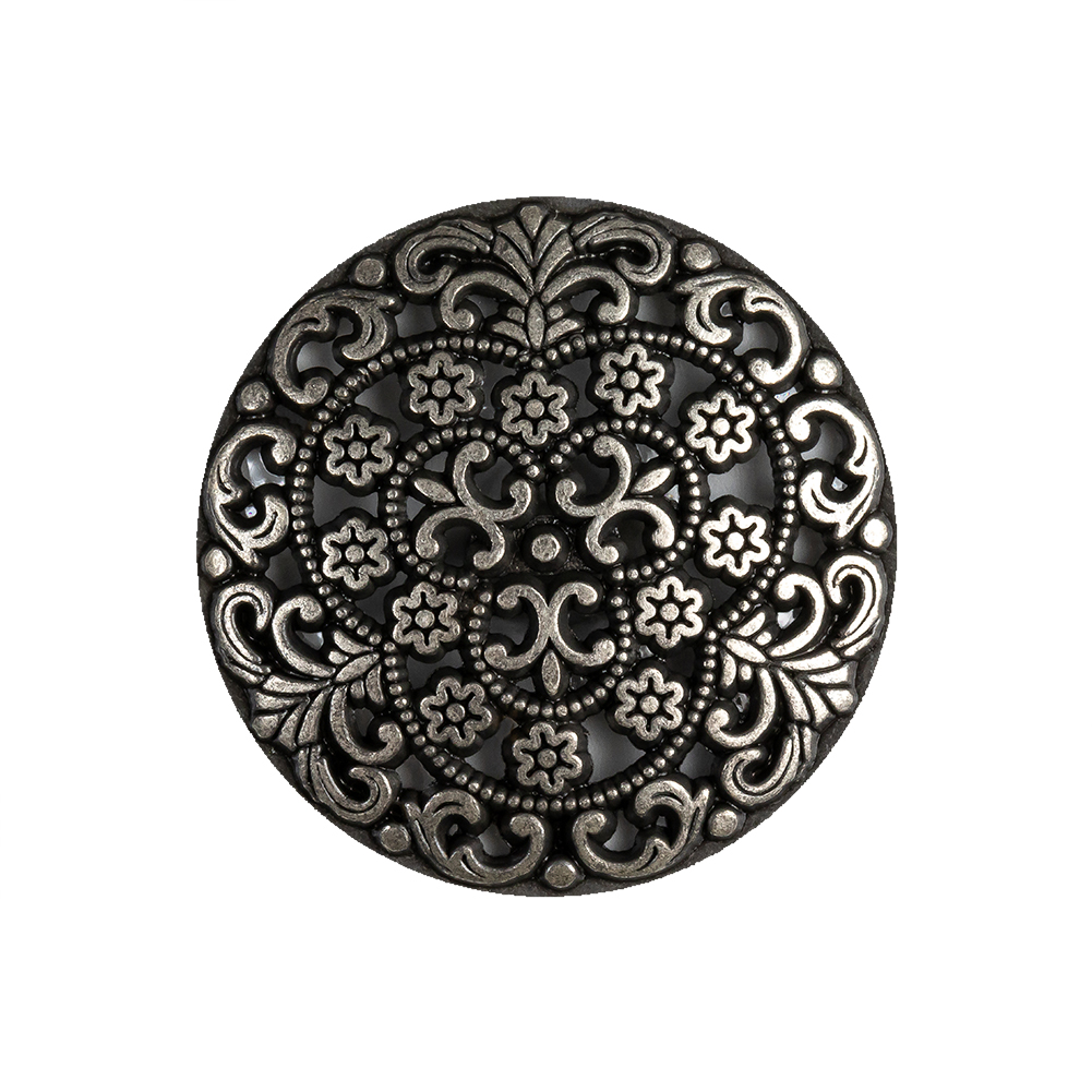 Gunmetal Floral Cast Metal Shank Back Button - 40L/25.5mm