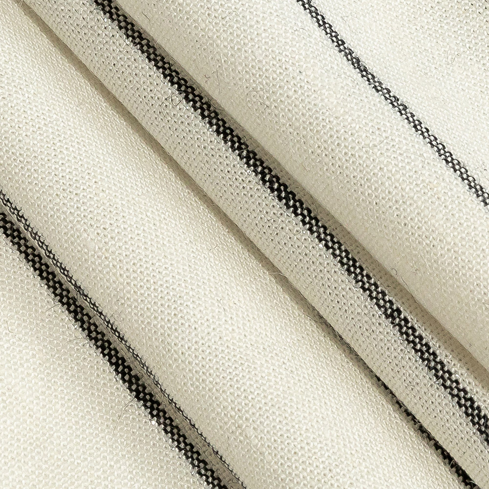 Ivory, Meteorite and Metallic Silver Pencil Striped Stretch Delave Linen and Rayon Woven - Folded