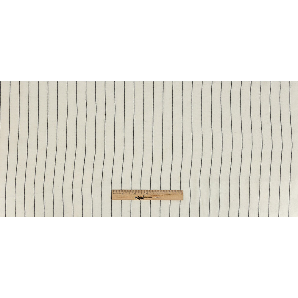 Ivory, Meteorite and Metallic Silver Pencil Striped Stretch Delave Linen and Rayon Woven - Full