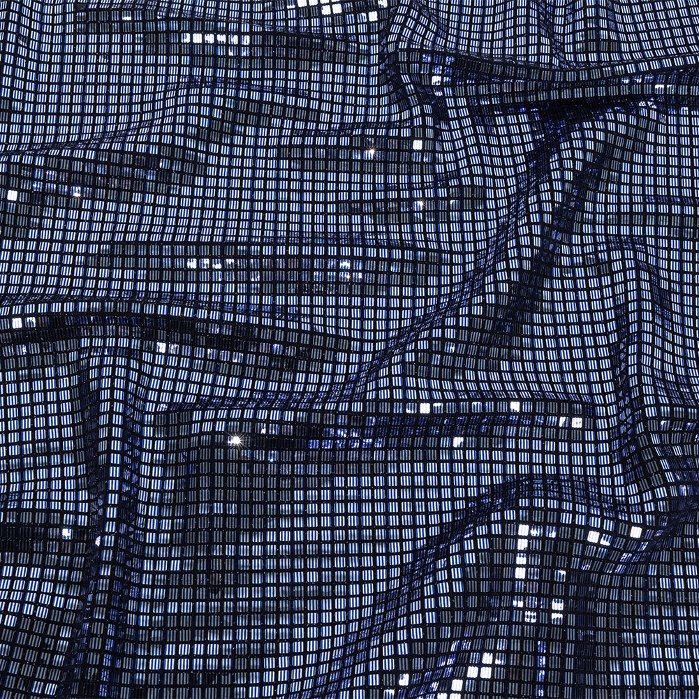 Liquid Sparks Maritime Blue Squares Stretch Metallic Sequined Knit