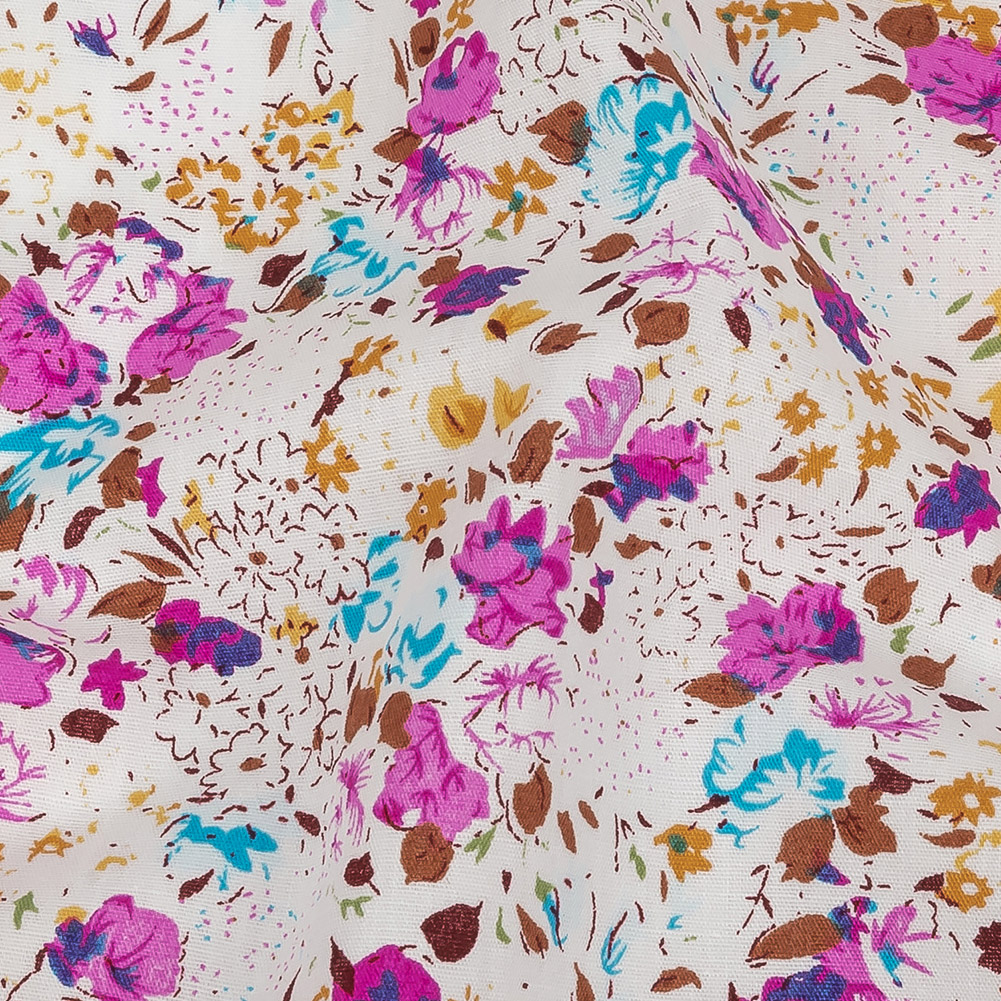 Pink and Bright White Floral Cotton Poplin - Detail