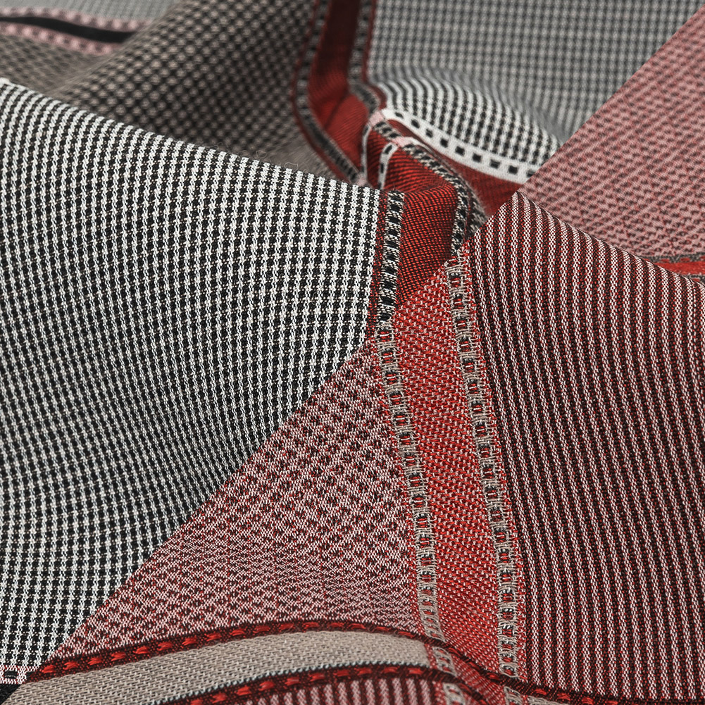 French Peat and Space Cherry Plaid Double Faced Jacquard Suiting - Detail