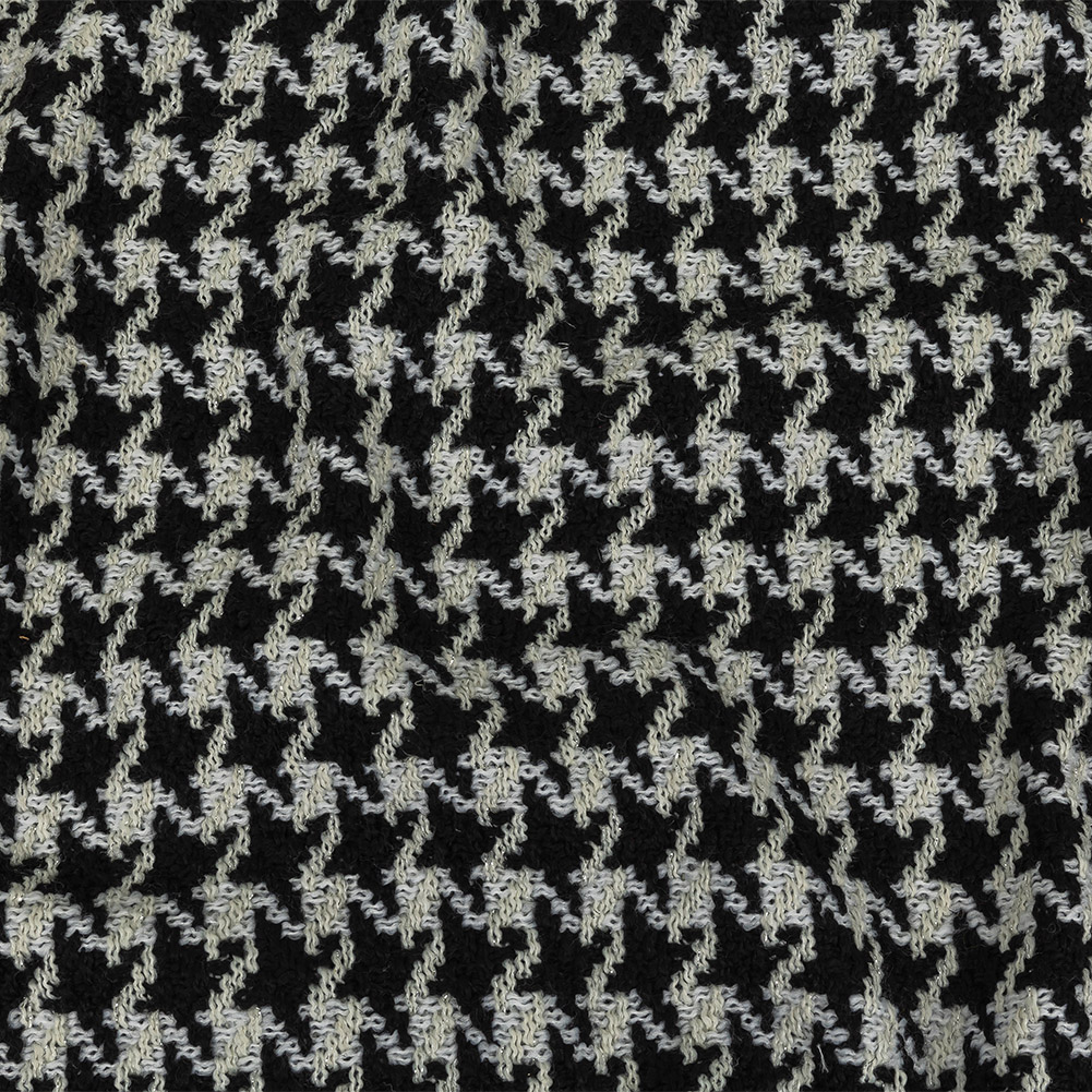 Black, Off-White and Metallic Silver Houndstooth Tweed