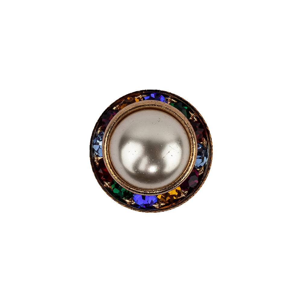 Vintage Swarovski Pearl, Multicolored Rhinestones and Gold Metal Shank Back Button - 25L/16mm