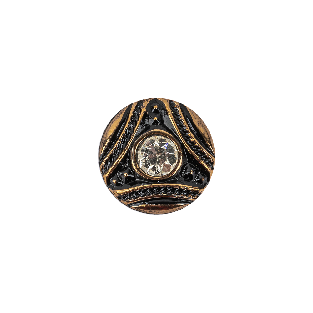 Vintage Antique Gold and Black Shank Back Glass Button with Rhinestone Core - 22L/14mm
