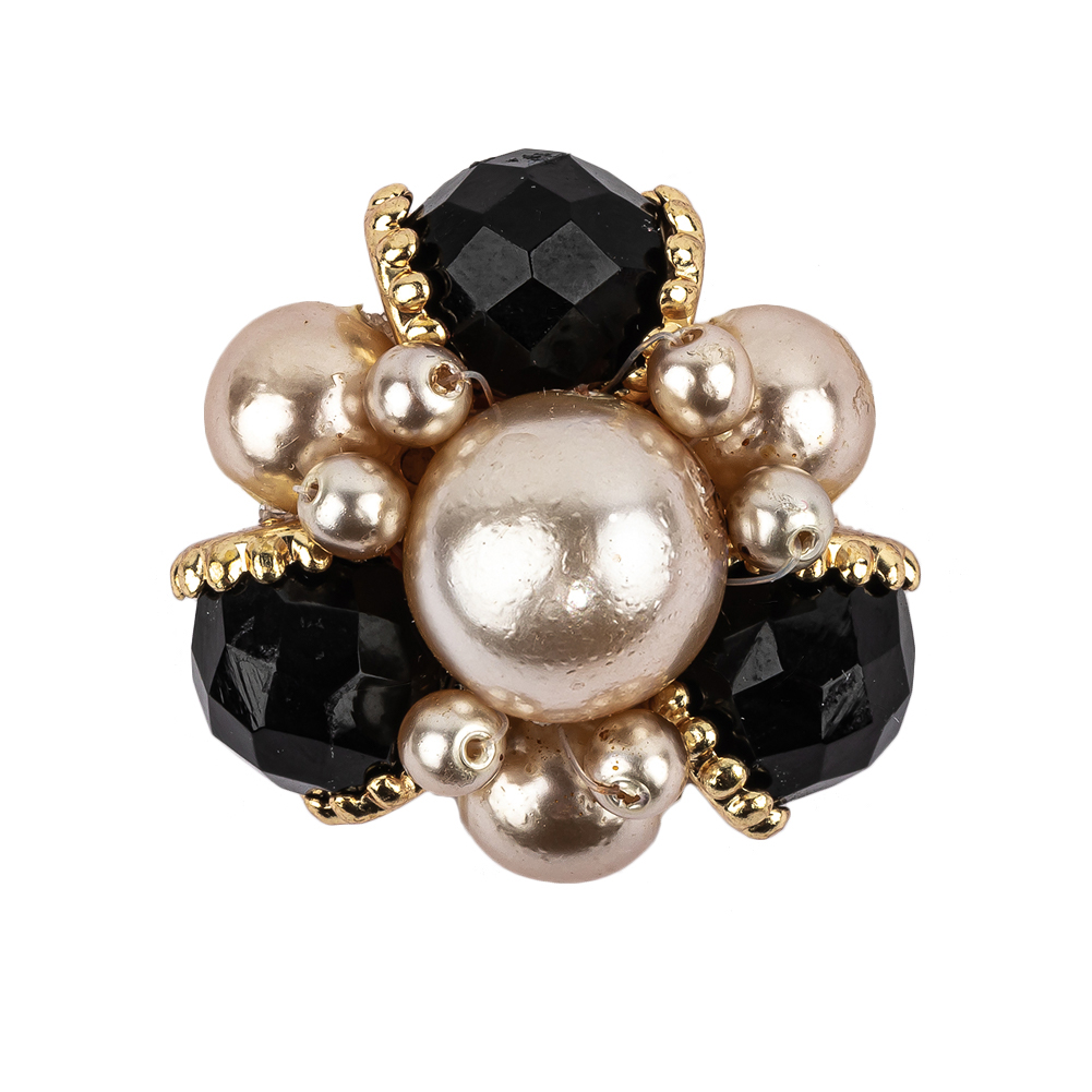 Vintage Swarovski Black, Pearl and Gold Floral Ornate Shank Back Button - 48L/30.5mm