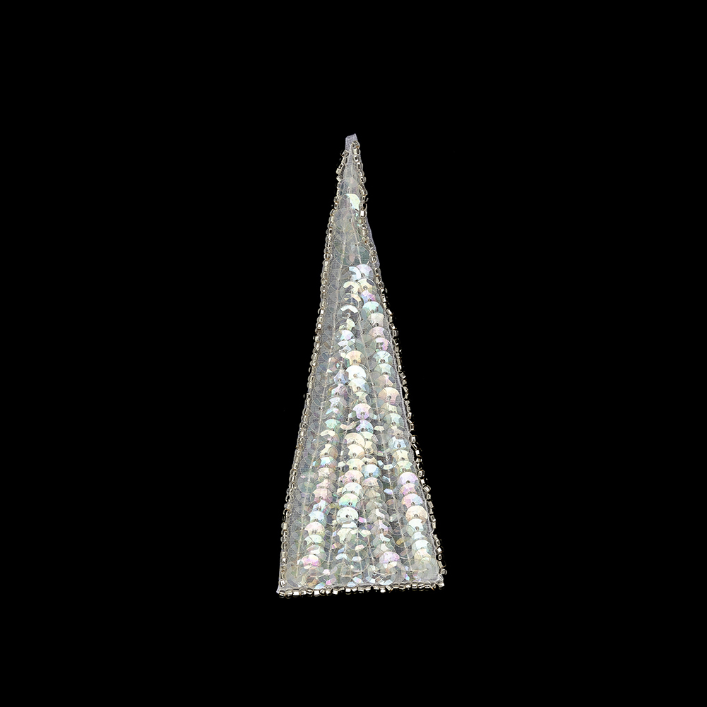 Vintage Crystal Iris Sequins and Silver-Lined Beads Triangle Applique - 4.875 x 1.875