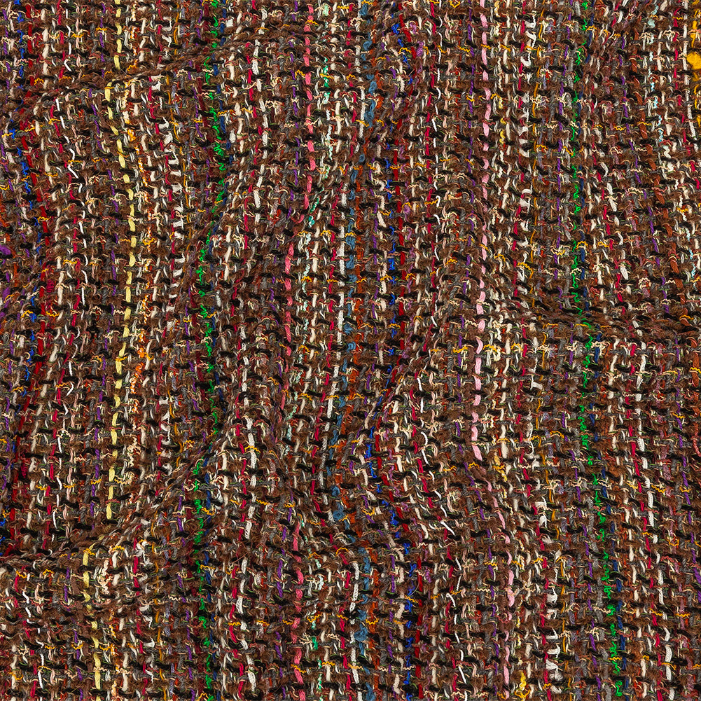 Italian Brown and Multicolored Loosely Woven Wool Tweed