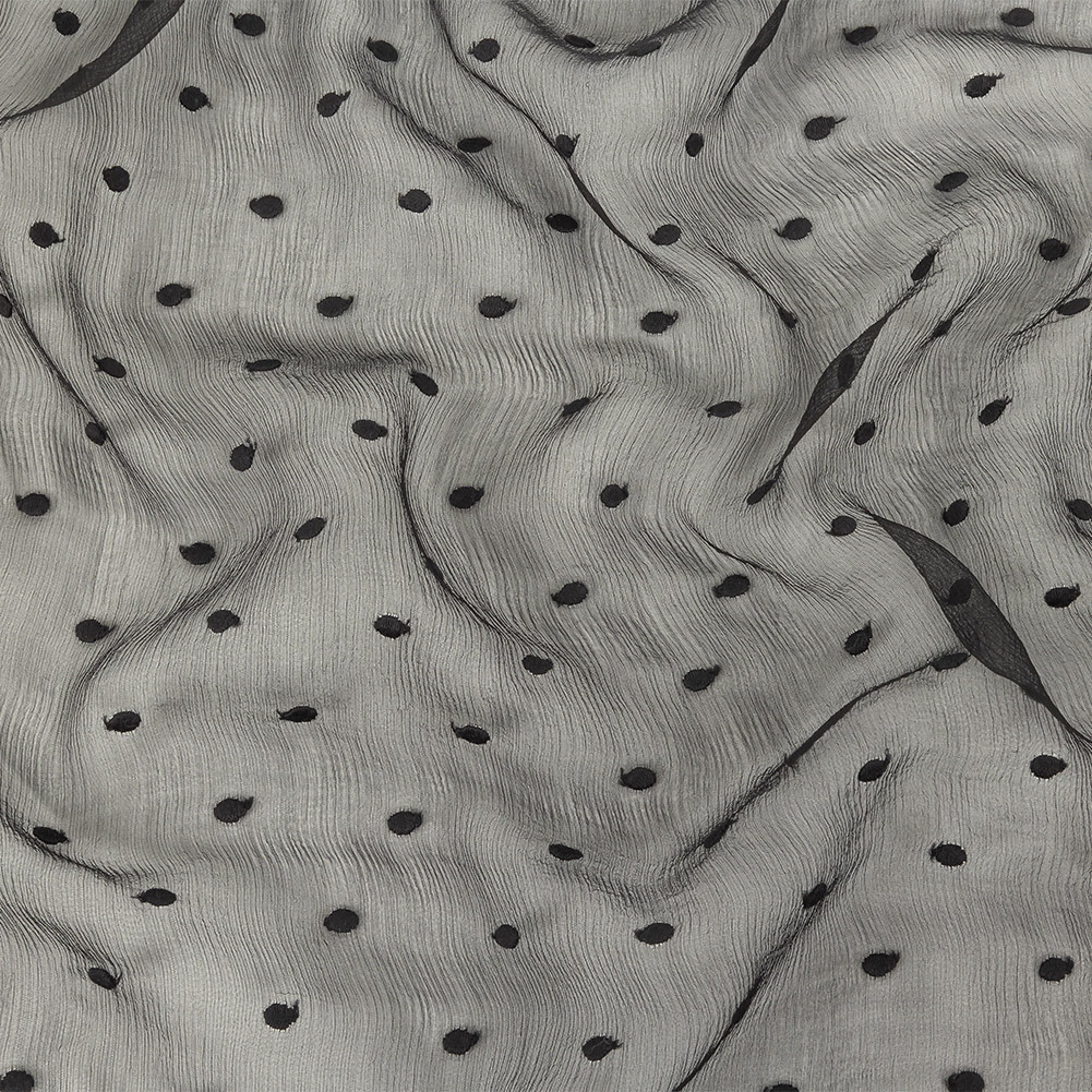 Zimmermann Black Embroidered Dots Crinkled Silk Chiffon