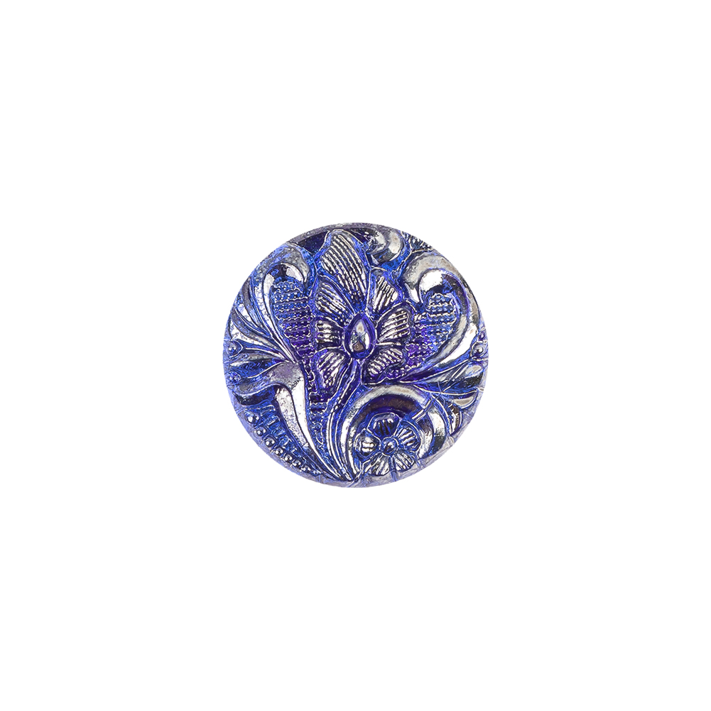 Cobalt Translucent Floral Shank Back Glass Button - 22L/14mm