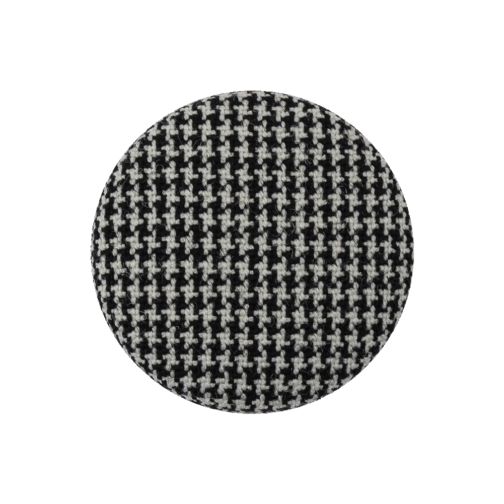 Black and White Houndstooth Fabric Covered Wool and Metal Sew On Button - 40L/25.5mm