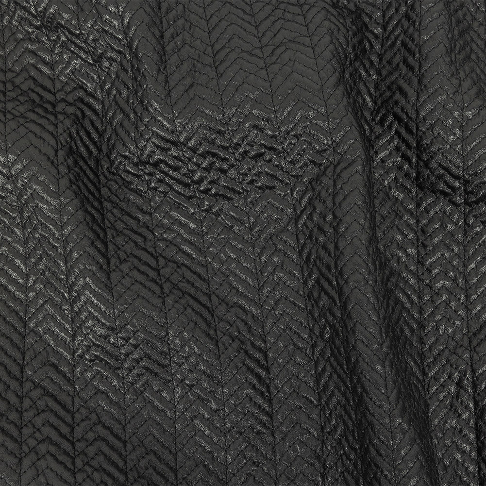 Black Faux Leather Chevron Quilted Coating
