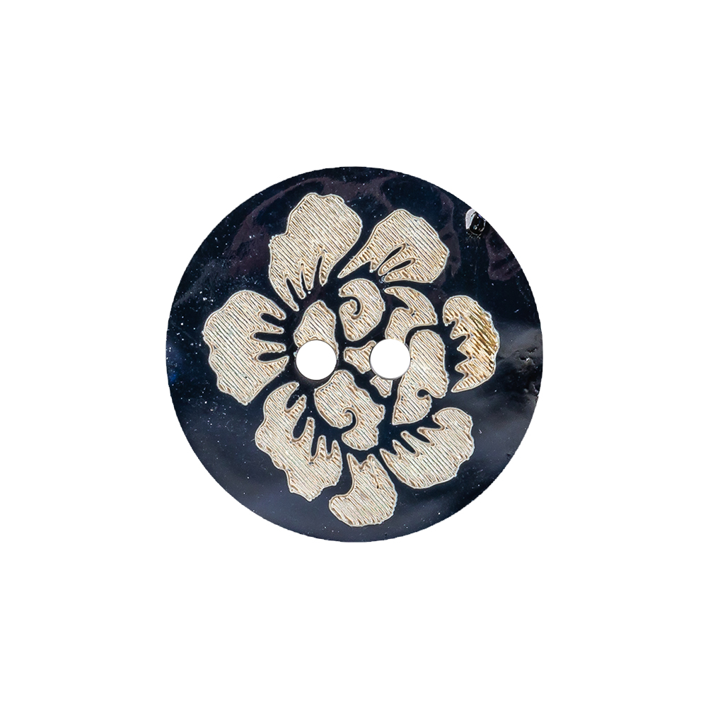 Sapphire and Ivory Iridescent Lacquered Floral 2-Hole Shell Button - 36L/23mm