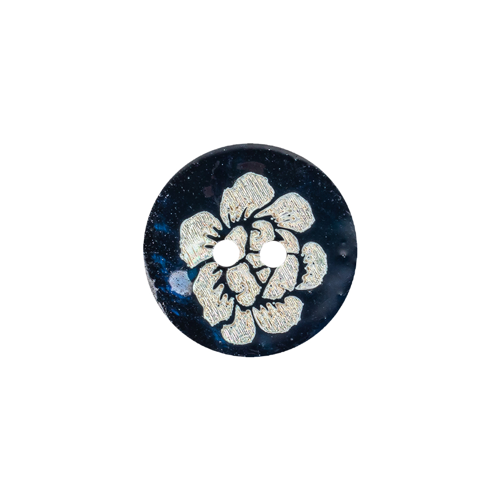 Sapphire and Ivory Iridescent Lacquered Floral 2-Hole Shell Button - 28L/18mm