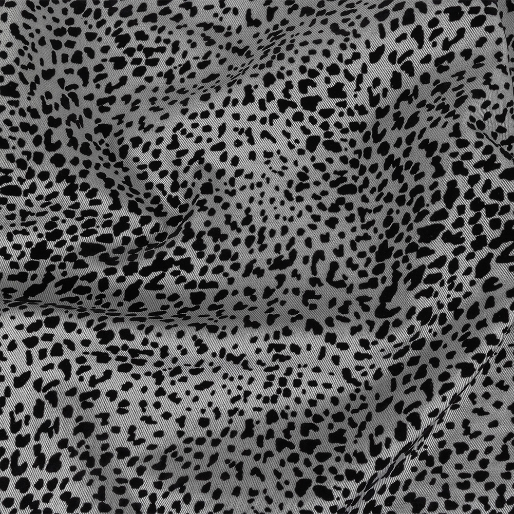 Gray and Black Cheetah Patterned Flocked Stretch Cotton Twill