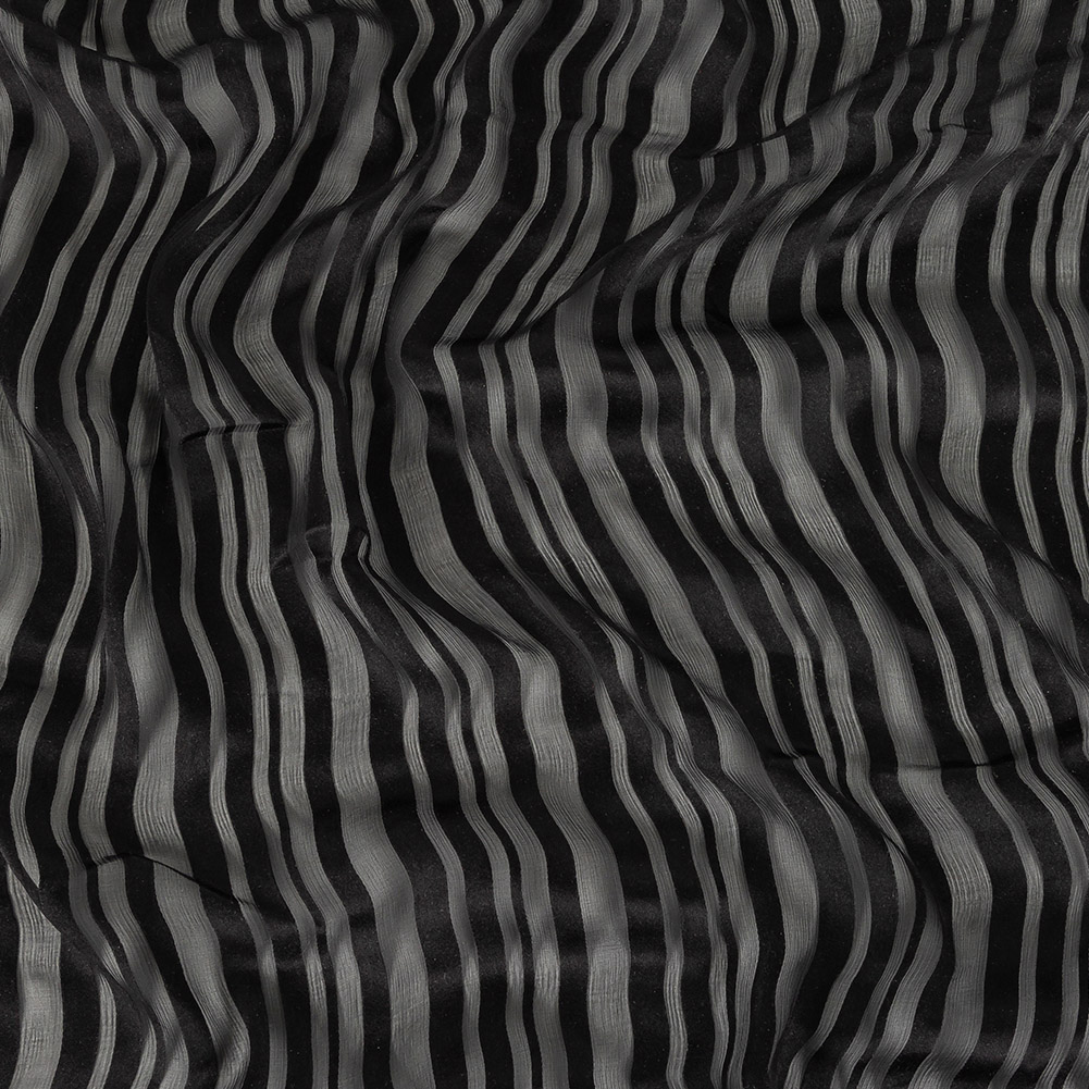 Zimmermann Black Crinkled Silk Chiffon with Satin Stripes