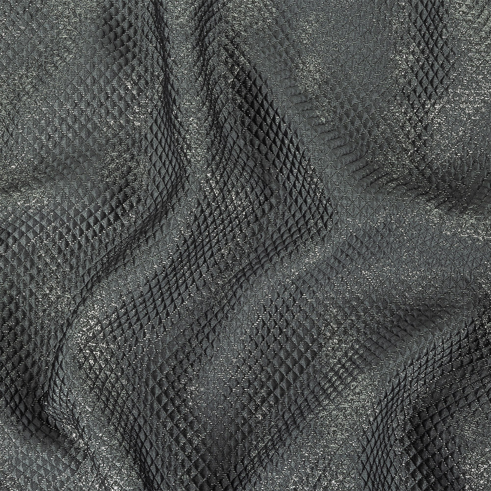 Mood Exclusive Metallic Silver and Gray Tiny Diamonds Quilted Luxury Brocade