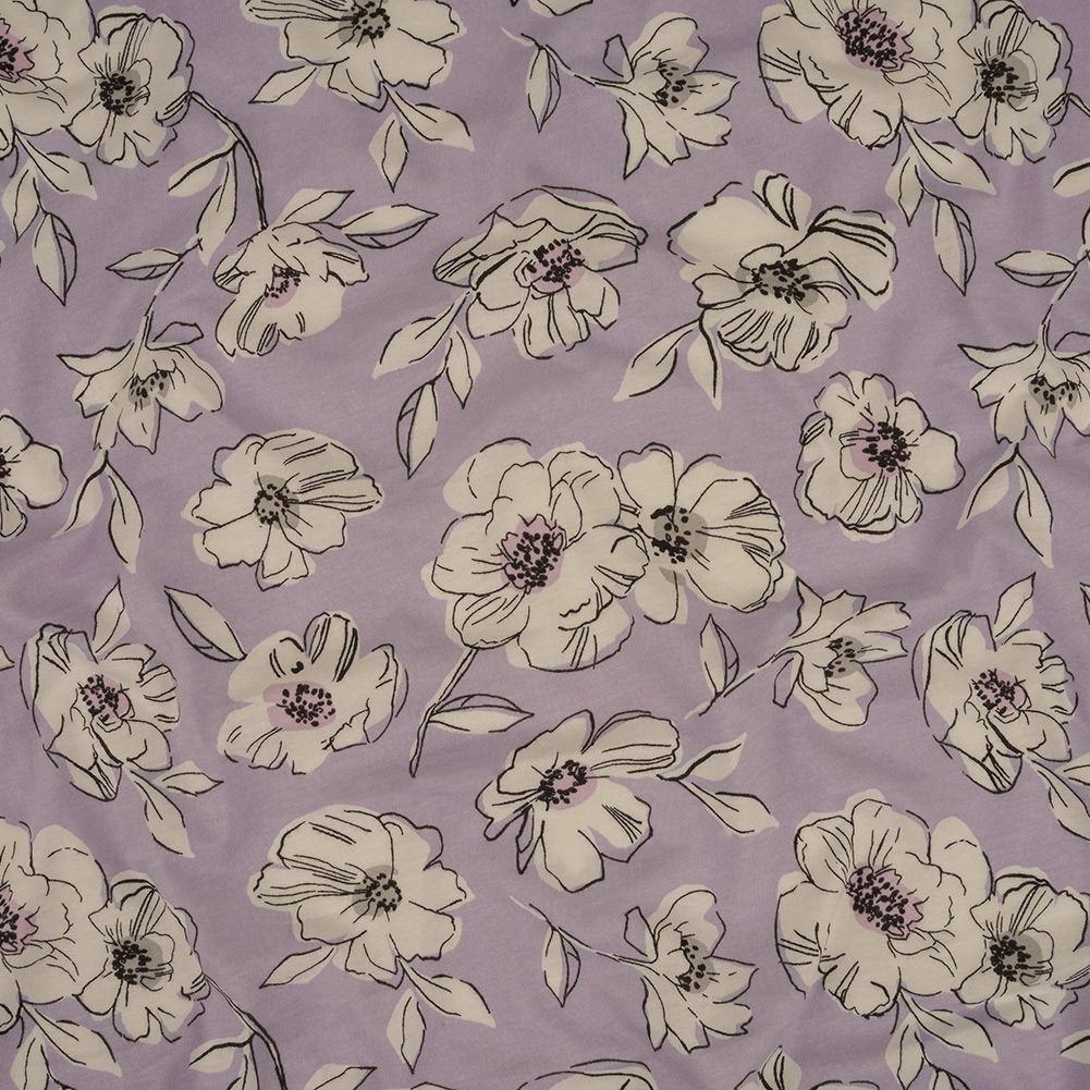 Light Purple and White Floral Cotton Jersey