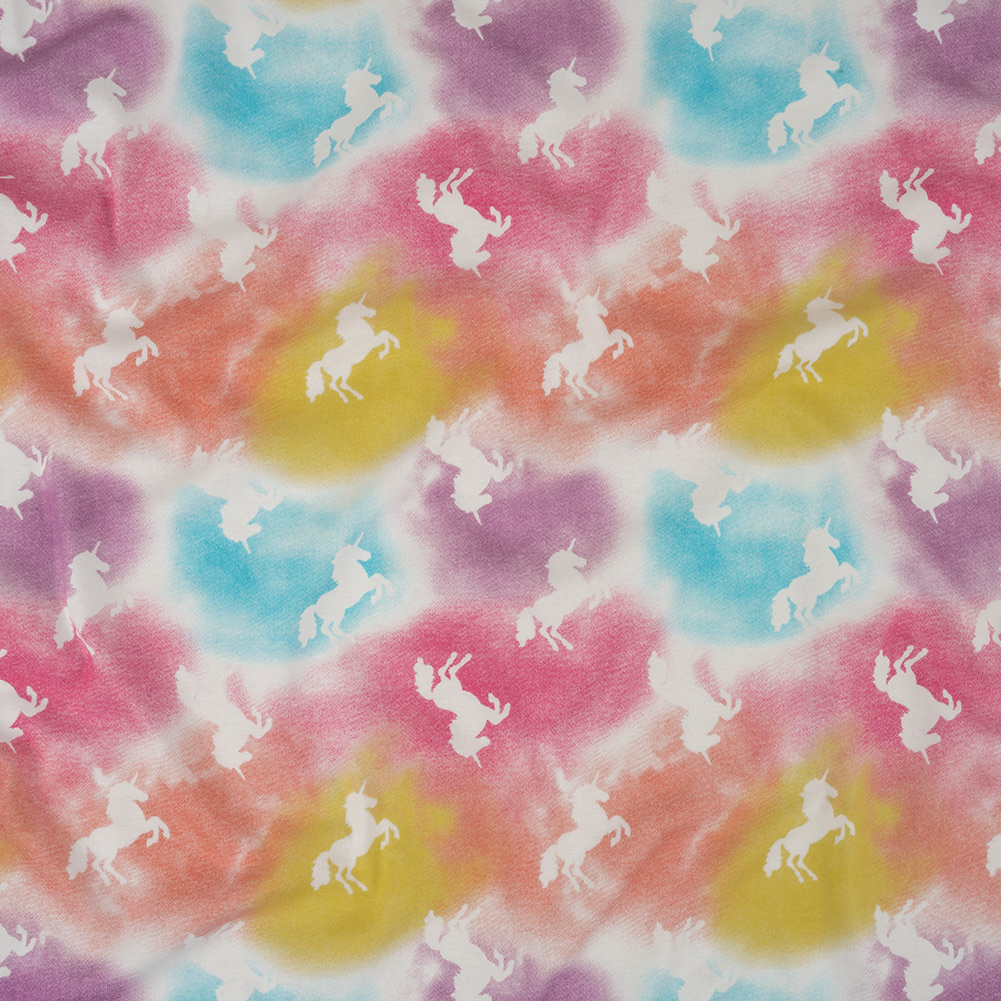 Bright Rainbow Unicorn Silhouettes Organic Cotton Interlock Knit