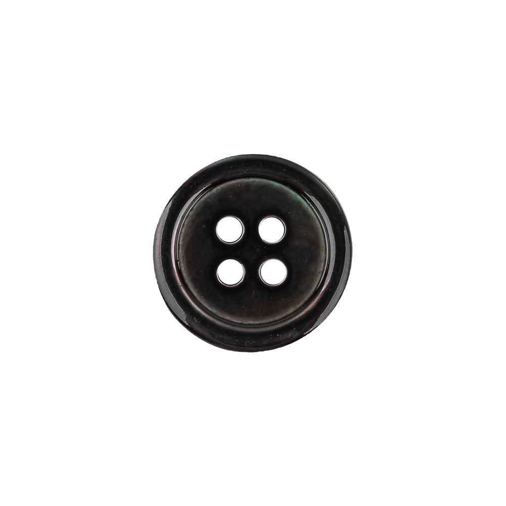 Italian Black Iridescent Shallow Plate 4-Hole Plastic Button - 24L/15mm